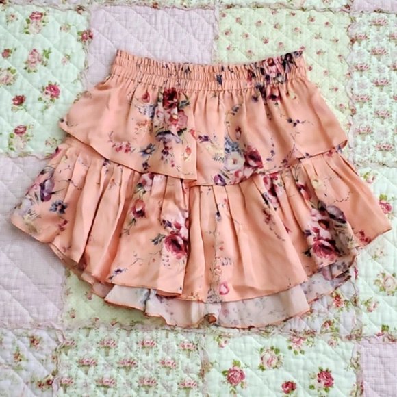 Loveshackfancy Silk Ruffle mini floral skirt S - Picture 4 of 9